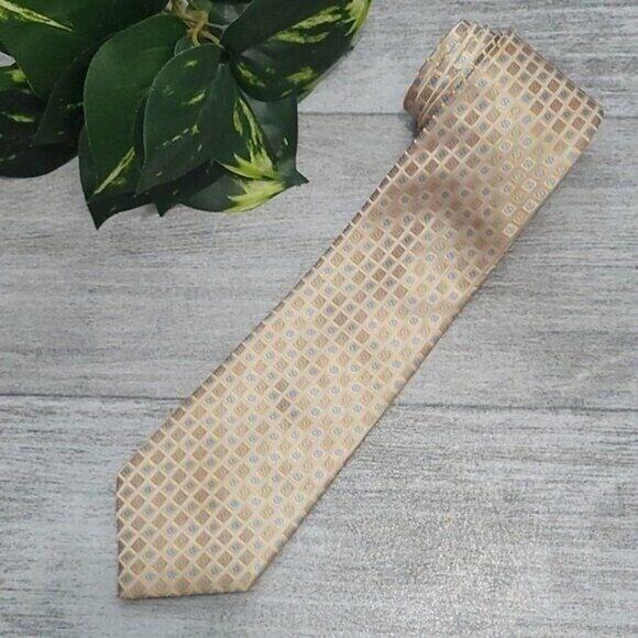Umo Lorenzo Italy Yellow & Blue Geometric Men's Classic Necktie - Picture 1 of 5
